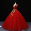 Élégant Rouge Robe De Bal 2022 Robe Boule V-Cou Perlage Perle Paillettes Mancherons Dos Nu Longue Robe De Ceremonie