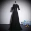 Vintage / Retro Black Rhinestone Lace Flower Prom Dresses 2023 A-Line / Princess High Neck 1/2 Sleeves Floor-Length / Long Prom Formal Dresses