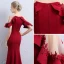 Élégant Bordeaux Transparentes Robe De Soirée 2018 Trompette / Sirène Encolure Dégagée Manches Courtes Appliques En Dentelle Perle Longue Volants Robe De Ceremonie