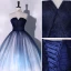 Elegant Gradient-Color Ocean Blue Prom Dresses 2022 Ball Gown Strapless Sleeveless Backless Floor-Length / Long Formal Dresses