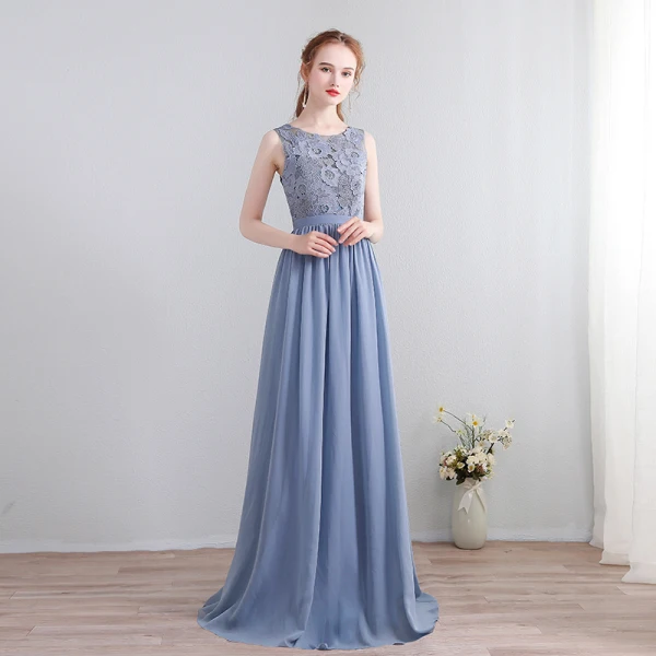 Chic / Beautiful Sweep Train Grey Evening Dresses 2018 A-Line / Princess Chiffon U-Neck Lace-up Backless Pierced Formal Dresses