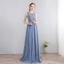 Chic / Beautiful Sweep Train Grey Evening Dresses  2018 A-Line / Princess Chiffon U-Neck Lace-up Backless Pierced Formal Dresses
