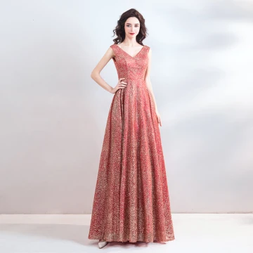 Sparkly Bling Bling Red Floor Length Long Evening Dresses 2018 A Line Princess V Neck Tulle Backless Beading Sequins Evening Party Formal Dresses