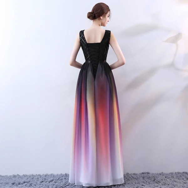 Modern / Fashion Multi-Colors Floor-Length / Long Evening Dresses 2018 A-Line / Princess V-Neck Tulle Backless Beading Sequins Evening Party Formal Dresses