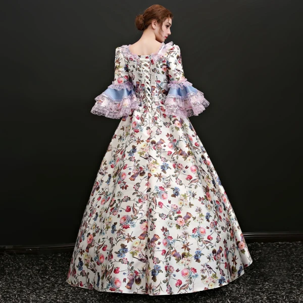 Vintage / Retro Multi-Colors Floor-Length / Long Ball Gown Prom Dresses 2018 Lace-up U-Neck Backless Printing Charmeuse Prom Formal Dresses