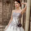 Romantic White Purple Wedding Dresses 2017 Organza Rhinestone Appliques Corset Pearl Wedding