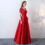 Chic / Beautiful Red Evening Dresses  2017 A-Line / Princess V-Neck Lace Striped Appliques Backless Embroidered Charmeuse Formal Dresses