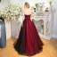 Modern / Fashion Burgundy Evening Dresses  2017 A-Line / Princess Tulle Backless Beading Handmade  Evening Party Prom Formal Dresses
