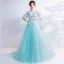 Chic / Beautiful Sky Blue Prom Dresses 2017 A-Line / Princess V-Neck Tulle Appliques Backless Beading Prom Formal Dresses