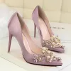 Chic / Beautiful White Evening Party 2018 Prom Beading Crystal High Heels 10 cm Pumps Womens Shoes