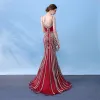 Schöne 2017 Abendkleider Rot V-Ausschnitt Mermaid Abend Heimkehr Festliche Kleider