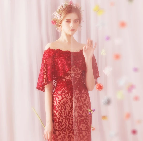 Charming Red Floor-Length / Long Evening Dresses 2018 Trumpet / Mermaid Tulle U-Neck Appliques Backless Beading Evening Party Formal Dresses