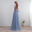 Chic / Beautiful Sweep Train Grey Evening Dresses  2018 A-Line / Princess Chiffon U-Neck Lace-up Backless Pierced Formal Dresses
