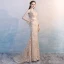 Amazing / Unique Champagne Court Train Evening Dresses  2018 Trumpet / Mermaid High Neck Charmeuse Striped Evening Party Formal Dresses