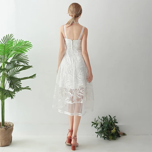 Chic / Beautiful White Tea-length Evening Dresses  2018 A-Line / Princess Lace Up Appliques Backless Evening Party Formal Dresses