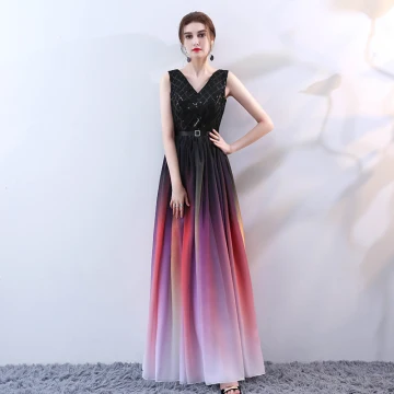Modern Fashion Multi Colors Floor Length Long Evening Dresses 2018 A Line Princess V Neck Tulle Backless Beading Sequins Evening Party Formal Dresses