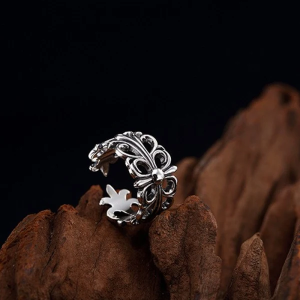 Mode Silver Handgjort Blomma Hoppas Tro Saterling Silver Karnevalsklubb Bandring Ringar 2019 Tillbehör