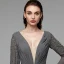Modern / Fashion Sexy Grey Evening Dresses  2020 A-Line / Princess Deep V-Neck Floor-Length / Long Long Sleeve Backless Handmade  Beading Crystal Sequins Cocktail Party Evening Party Formal Dresses