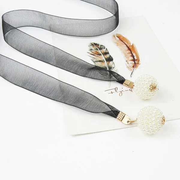 Chic / Beautiful White Wedding Sash 2020 Metal Beading Pearl Tulle Evening Party Prom Accessories