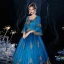 Vintage / Retro Medieval Best Royal Blue Ball Gown Prom Dresses 2021 Zipper Up 3/4 Sleeve Floor-Length / Long Square Neckline 3D Lace Handmade  Beading Appliques Flower Rhinestone Cosplay Prom Formal Dresses
