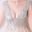 Chic / Beautiful Champagne Graduation Dresses 2017 V-Neck Lace Backless Sequins Homecoming A-Line / Princess Evening Party
