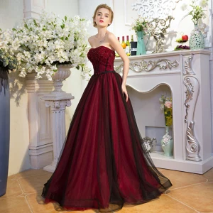 Moderne Mode Bordeaux Robe De Soirée 2017 Princesse Tulle Dos Nu Perlage Fait Main Soirée Promo Robe De Ceremonie