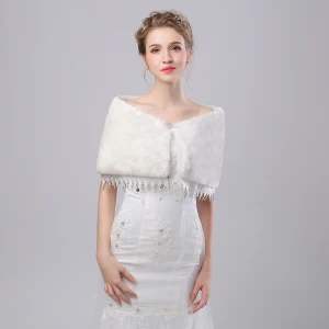 White Winter Lace Faux Fur Prom Wedding Shawls 2017