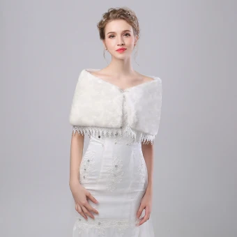 White Winter Lace Faux Fur Prom Wedding Shawls 2017