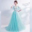Chic / Beautiful Sky Blue Prom Dresses 2017 A-Line / Princess V-Neck Tulle Appliques Backless Beading Prom Formal Dresses