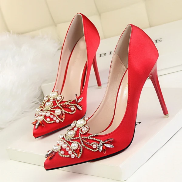 Fine Hvit Aften 2018 Ball Beading Krystall Høyhælte 10 cm Pumps Damesko