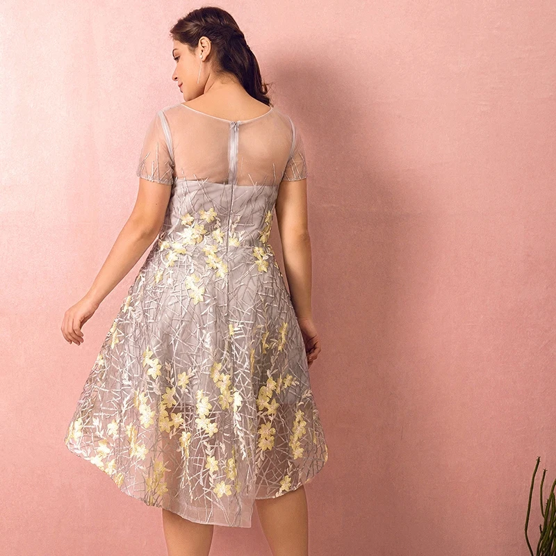 Flower Fairy Grey Plus Size Graduation Dresses 2018 A Line Princess Tulle U  Neck Appliques Backless Embroidered Homecoming Formal Dresses