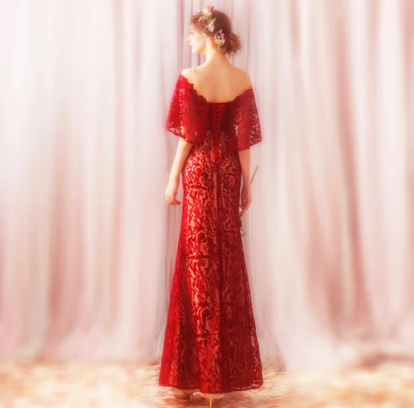 Charming Red Floor-Length / Long Evening Dresses 2018 Trumpet / Mermaid Tulle U-Neck Appliques Backless Beading Evening Party Formal Dresses