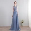 Chic / Beautiful Sweep Train Grey Evening Dresses  2018 A-Line / Princess Chiffon U-Neck Lace-up Backless Pierced Formal Dresses