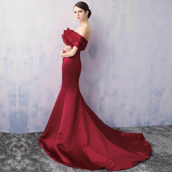 Chic / Beautiful Burgundy Evening Dresses 2017 Trumpet / Mermaid Lace Heart-shaped Backless Charmeuse Strapless Evening Party Formal Dresses
