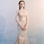 Amazing / Unique Champagne Court Train Evening Dresses  2018 Trumpet / Mermaid High Neck Charmeuse Striped Evening Party Formal Dresses