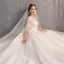 Luxury / Gorgeous White Ball Gown Wedding Dresses 2019 Tulle Lace V-Neck Appliques Backless Beading Pearl Sequins Cathedral Train Church Wedding