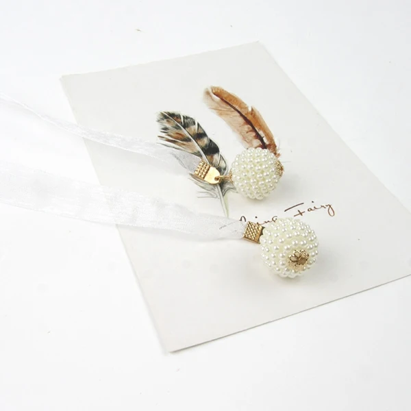 Chic / Beautiful White Wedding Sash 2020 Metal Beading Pearl Tulle Evening Party Prom Accessories