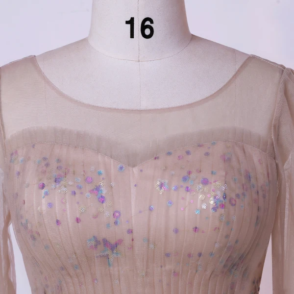 Bling Bling Sparkly Champagne Plus Size Evening Dresses 2020 A-Line / Princess U-Neck Floor-Length / Long Beading Sequins Short Sleeve Evening Party Formal Dresses