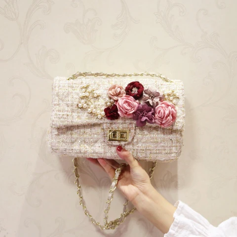 Mode Beige Clutch Tasche Perlenstickerei Blumen Perle Stoff Festzug Abend Brautaccessoires 2019