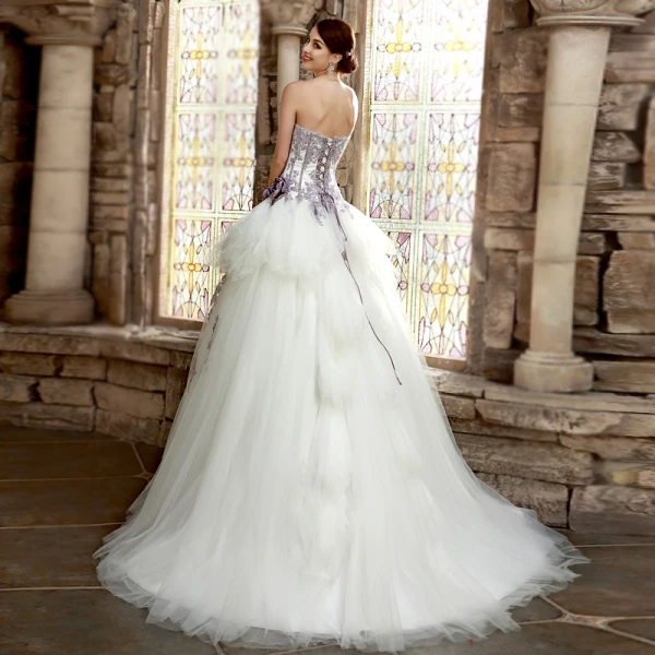 Romantic White Purple Wedding Dresses 2017 Organza Rhinestone Appliques Corset Pearl Wedding Romantic White Purple Wedding Dresses 2017 Organza Rhinestone Appliques Corset Pearl Wedding