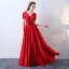 Chic / Beautiful Red Evening Dresses  2017 A-Line / Princess V-Neck Lace Striped Appliques Backless Embroidered Charmeuse Formal Dresses