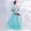 Chic / Beautiful Sky Blue Prom Dresses 2017 A-Line / Princess V-Neck Tulle Appliques Backless Beading Prom Formal Dresses