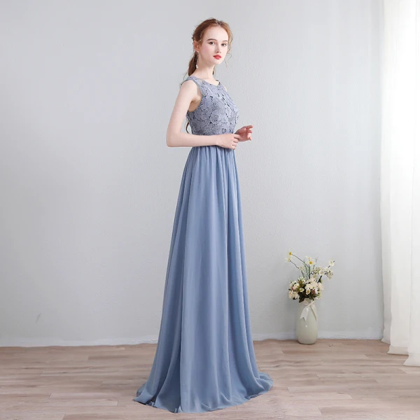 Chic / Beautiful Sweep Train Grey Evening Dresses 2018 A-Line / Princess Chiffon U-Neck Lace-up Backless Pierced Formal Dresses