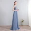 Chic / Beautiful Sweep Train Grey Evening Dresses  2018 A-Line / Princess Chiffon U-Neck Lace-up Backless Pierced Formal Dresses
