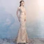 Amazing / Unique Champagne Court Train Evening Dresses  2018 Trumpet / Mermaid High Neck Charmeuse Striped Evening Party Formal Dresses