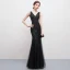 Sexy Bling Bling Black Floor-Length / Long Evening Dresses  2018 Trumpet / Mermaid Tulle V-Neck Backless Beading Sequins Formal Dresses