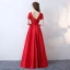 Chic / Beautiful Red Evening Dresses  2017 A-Line / Princess V-Neck Lace Striped Appliques Backless Embroidered Charmeuse Formal Dresses