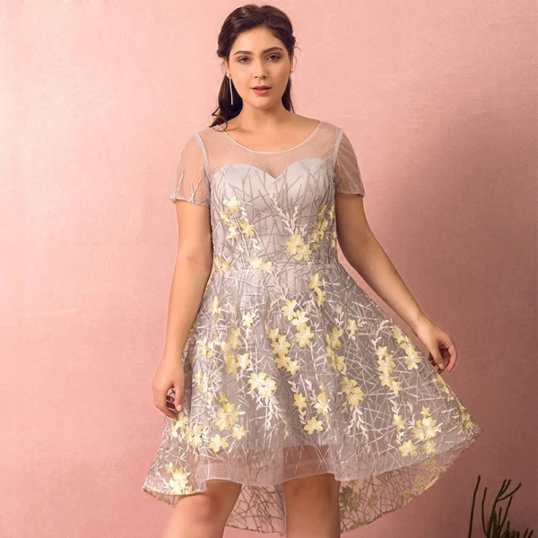 Flower Fairy Grey Plus Size Graduation Dresses 2018 A-Line / Princess Tulle U-Neck Appliques Backless Embroidered Homecoming Formal Dresses Flower Fairy Grey Plus Size Graduation Dresses 2018 A-Line / Princess Tulle U-Neck Appliques Backless Embroidered Homecoming Formal Dresses