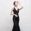 Sexy Bling Bling Black Floor-Length / Long Evening Dresses  2018 Trumpet / Mermaid Tulle V-Neck Backless Beading Sequins Formal Dresses
