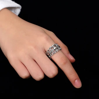 Modern Fashion Silver Handmade Flower Hope Faith Sterling Silver Rave Club Band Ring Rings 2019 Accessories